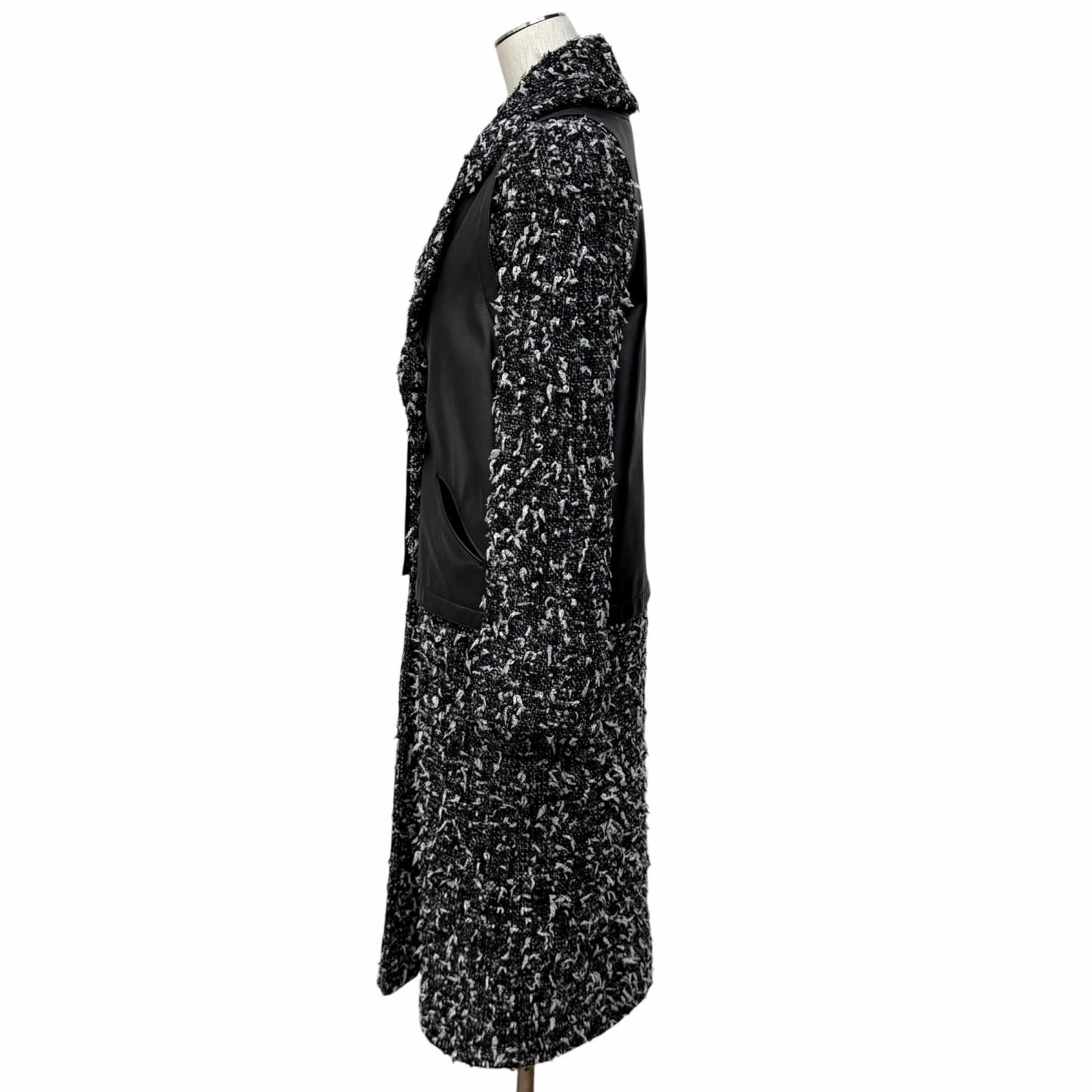 Chanel Alpaca Blend Wood Logo Button Calfskin Switch Ribbon Tweed Coat Black — view 2