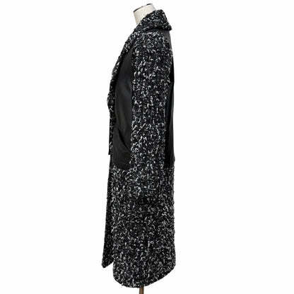 Chanel Alpaca Blend Wood Logo Button Calfskin Switch Ribbon Tweed Coat Black — view 2