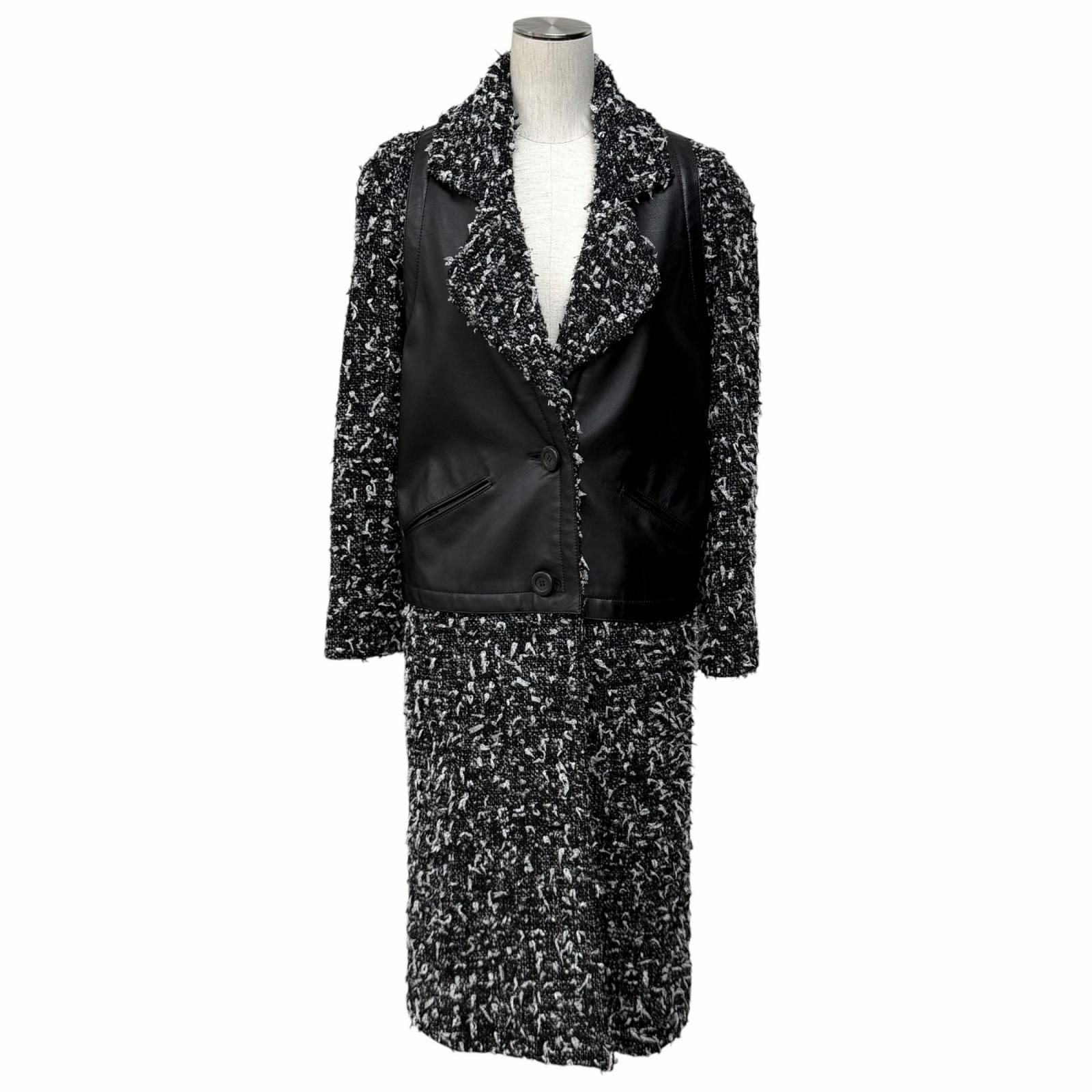 Chanel Alpaca Blend Wood Logo Button Calfskin Switch Ribbon Tweed Coat Black