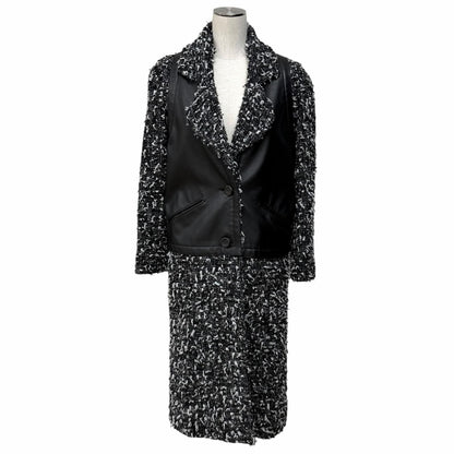 Chanel Alpaca Blend Wood Logo Button Calfskin Switch Ribbon Tweed Coat Black
