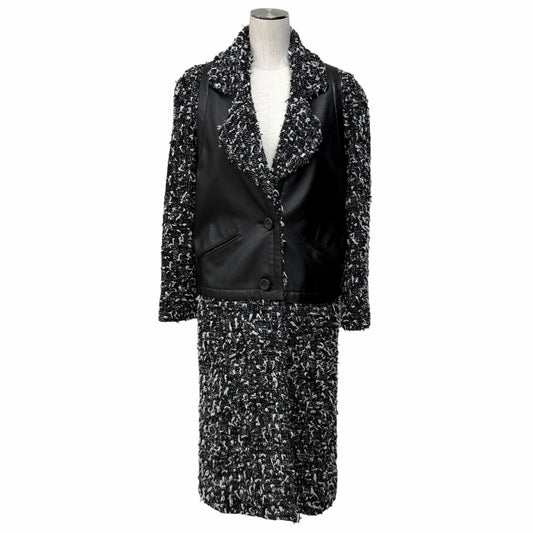 Chanel Alpaca Blend Wood Logo Button Calfskin Switch Ribbon Tweed Coat Black