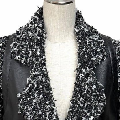 Chanel Alpaca Blend Wood Logo Button Calfskin Switch Ribbon Tweed Coat Black — view 4