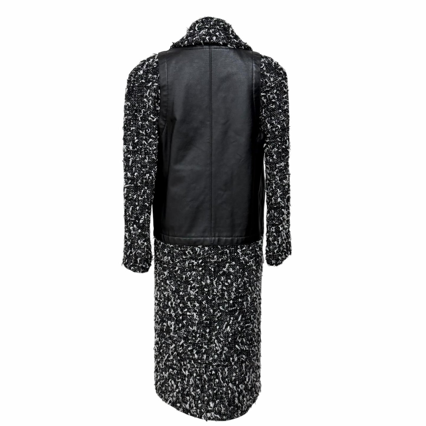 Chanel Alpaca Blend Wood Logo Button Calfskin Switch Ribbon Tweed Coat Black — view 3