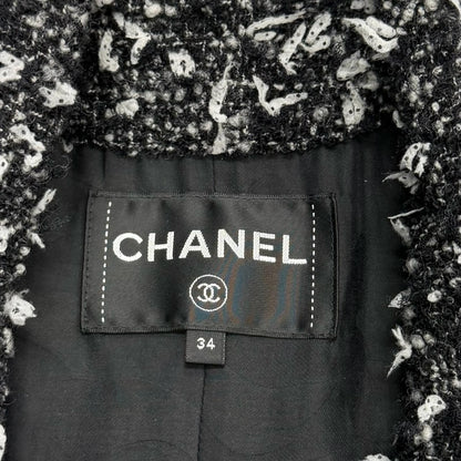 Chanel Alpaca Blend Wood Logo Button Calfskin Switch Ribbon Tweed Coat Black — view 7