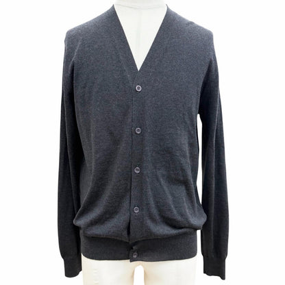 Prada 100% Virgin Wool Neck High Gee Knit Cardigan Dark Gray 50