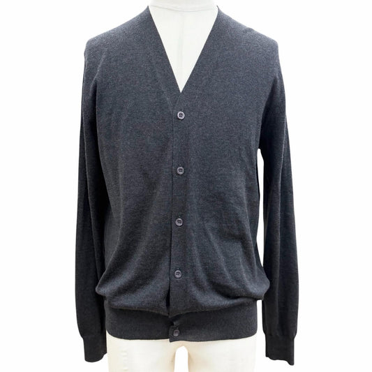 Prada 100% Virgin Wool Neck High Gee Knit Cardigan Dark Gray 50