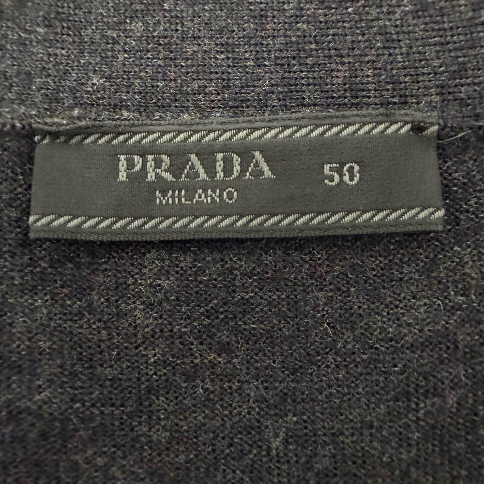 Prada 100% Virgin Wool Neck High Gee Knit Cardigan Dark Gray 50 — view 6