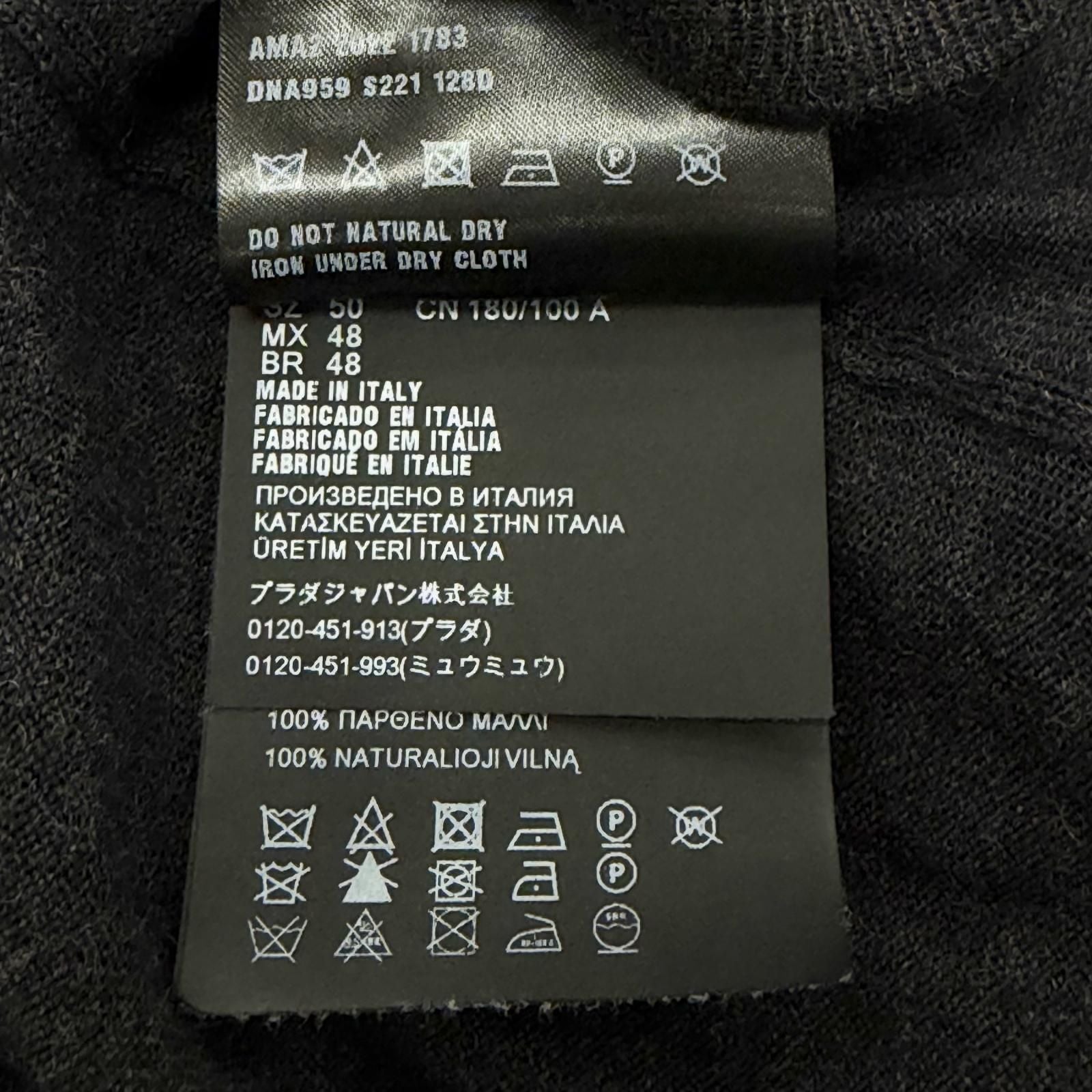 Prada 100% Virgin Wool Neck High Gee Knit Cardigan Dark Gray 50 — view 8