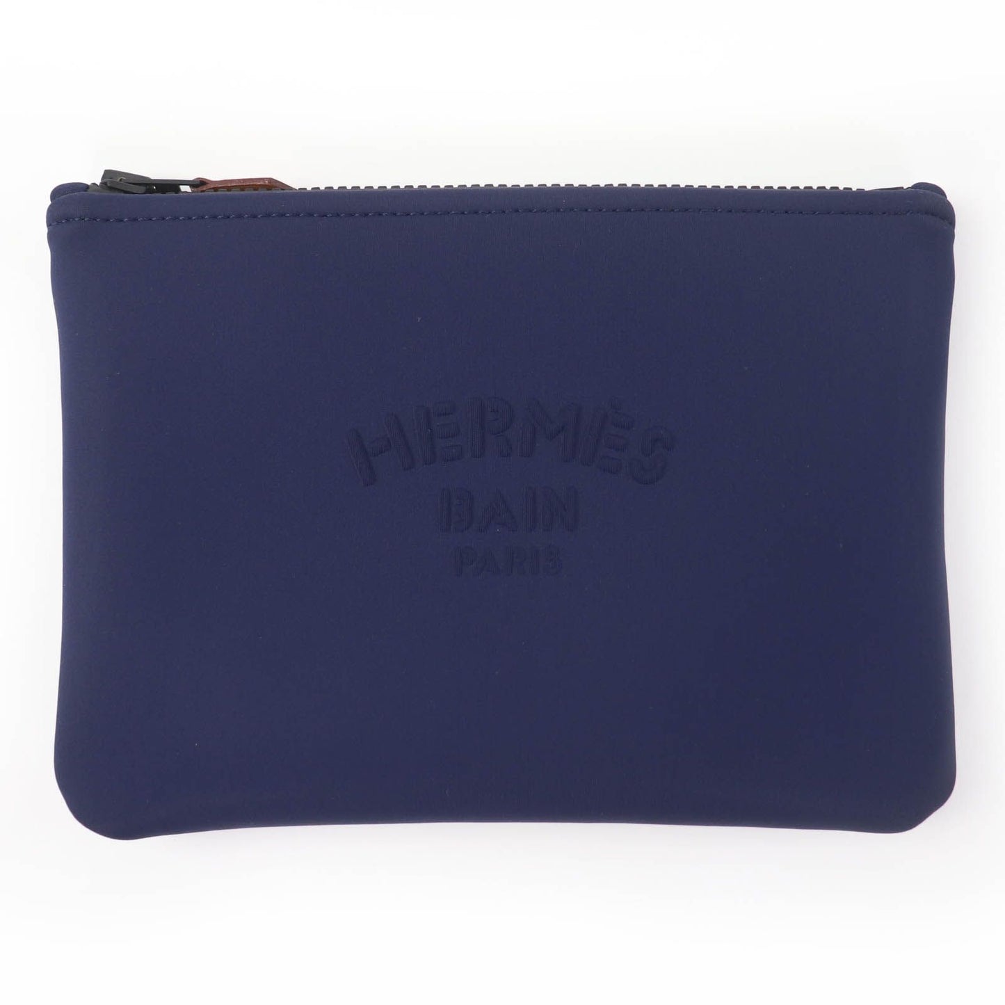Hermes Trousse Flat PM Neobain Black Logo Zip Pouch Navy