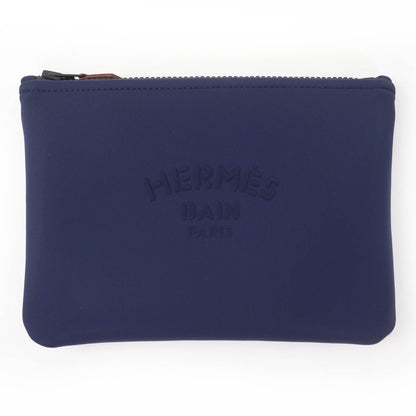Hermes Trousse Flat PM Neobain Black Logo Zip Pouch Navy