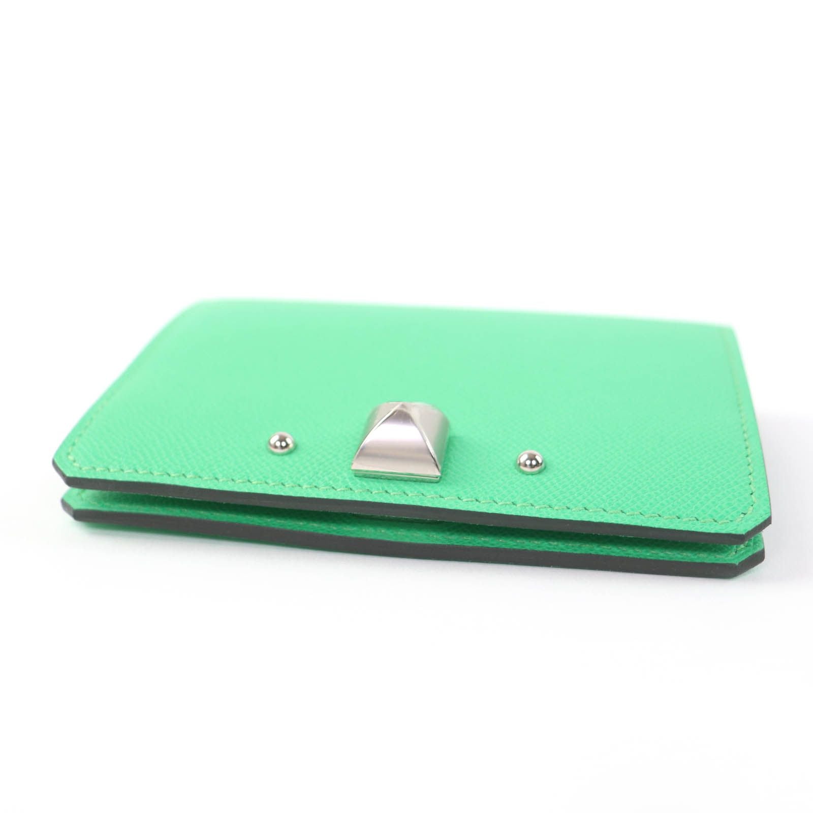 Hermes Medall Card Case Veau Epsom Vert Comic Silver — view 4