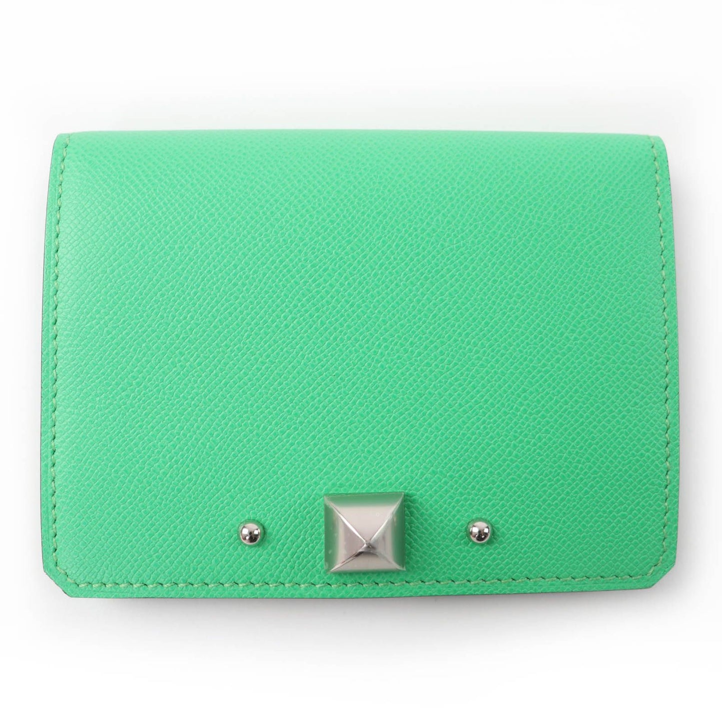 Hermes Medall Card Case Veau Epsom Vert Comic Silver