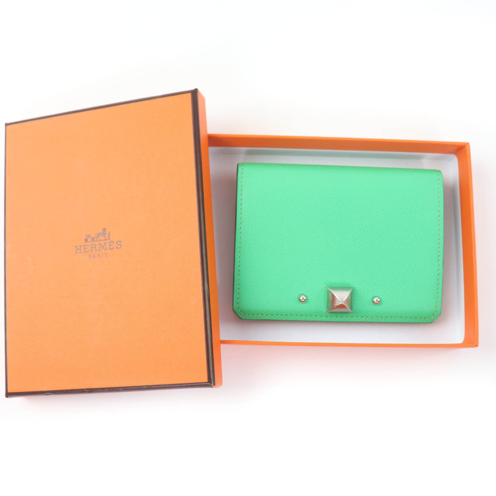 Hermes Medall Card Case Veau Epsom Vert Comic Silver — view 2