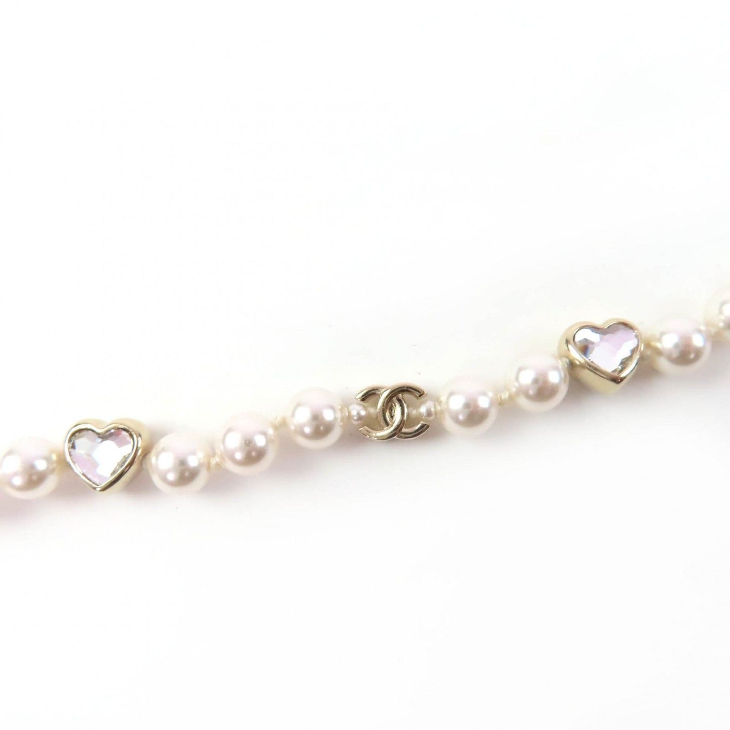 Chanel CC Logo Heart Rhinestone Faux Pearl Bracelet Gold — view 4