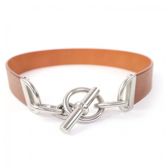 Hermes Vintage Silver Martin Margiela Era Chaine D'ancre Leather Belt Brown 70
