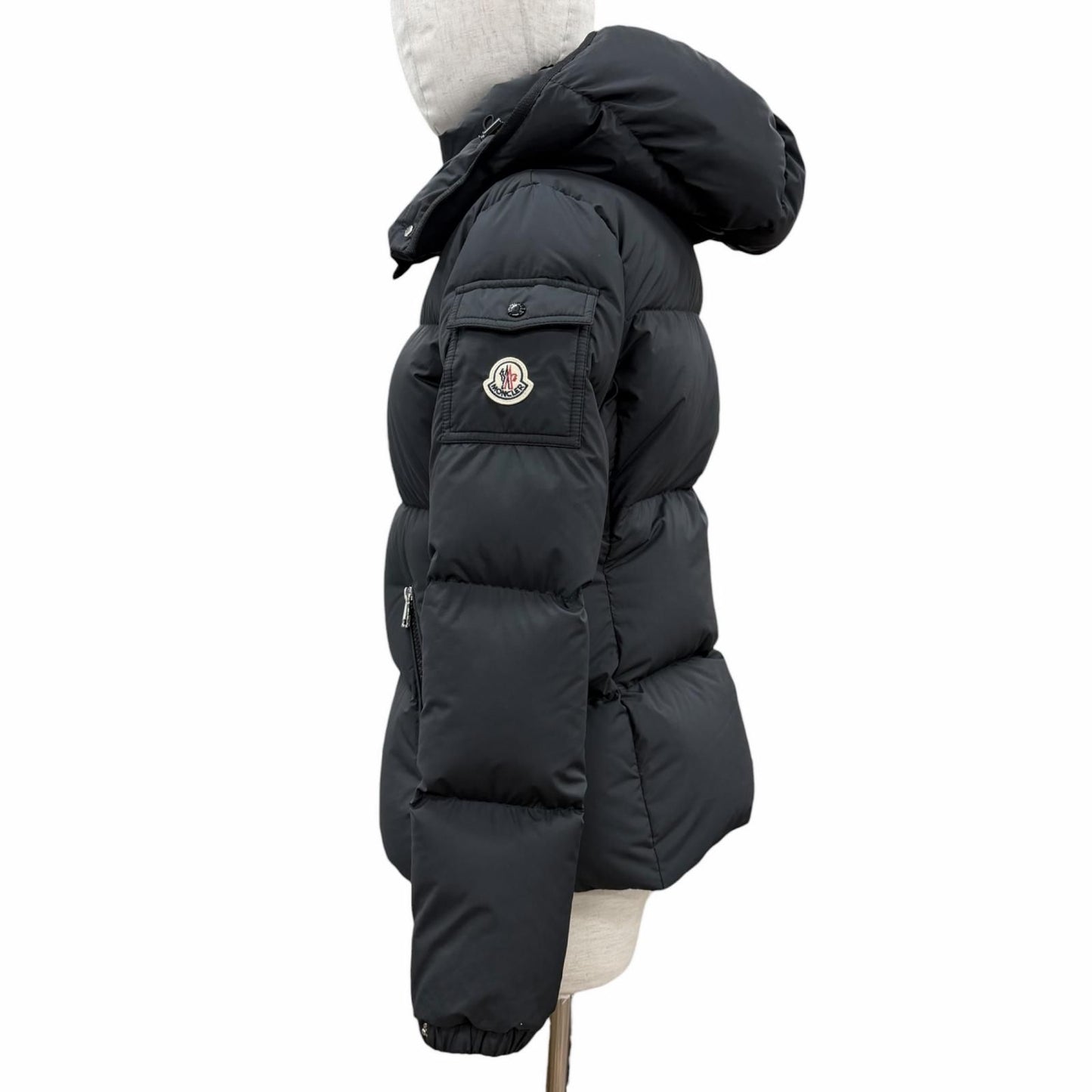 Moncler Fourmines Logo Patch with Hood Down Jacket Black 0 Garment Hanger — view 2