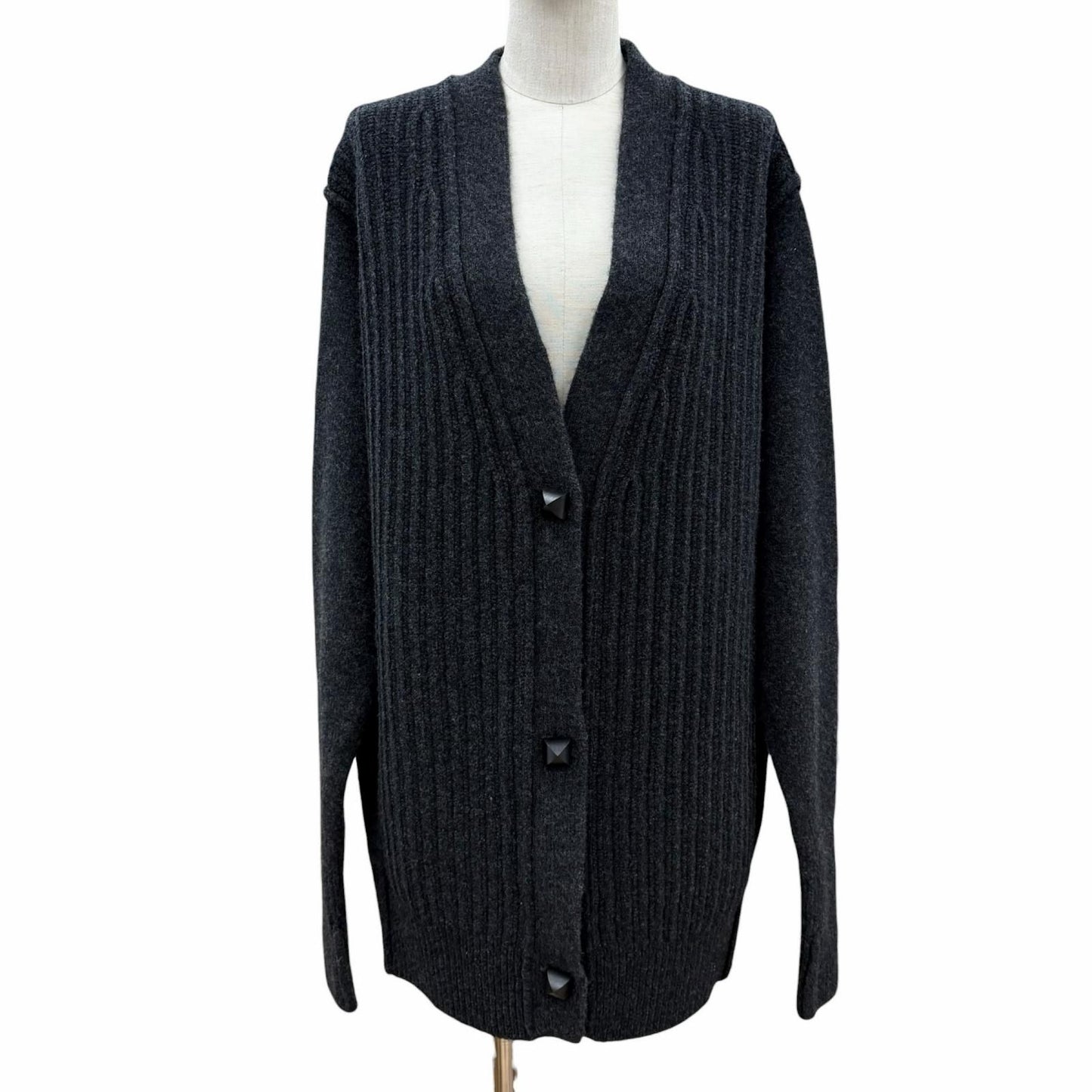 Hermes Cardigan Epais Manches Longues Meadow Button Wool Long Gray 36 UK
