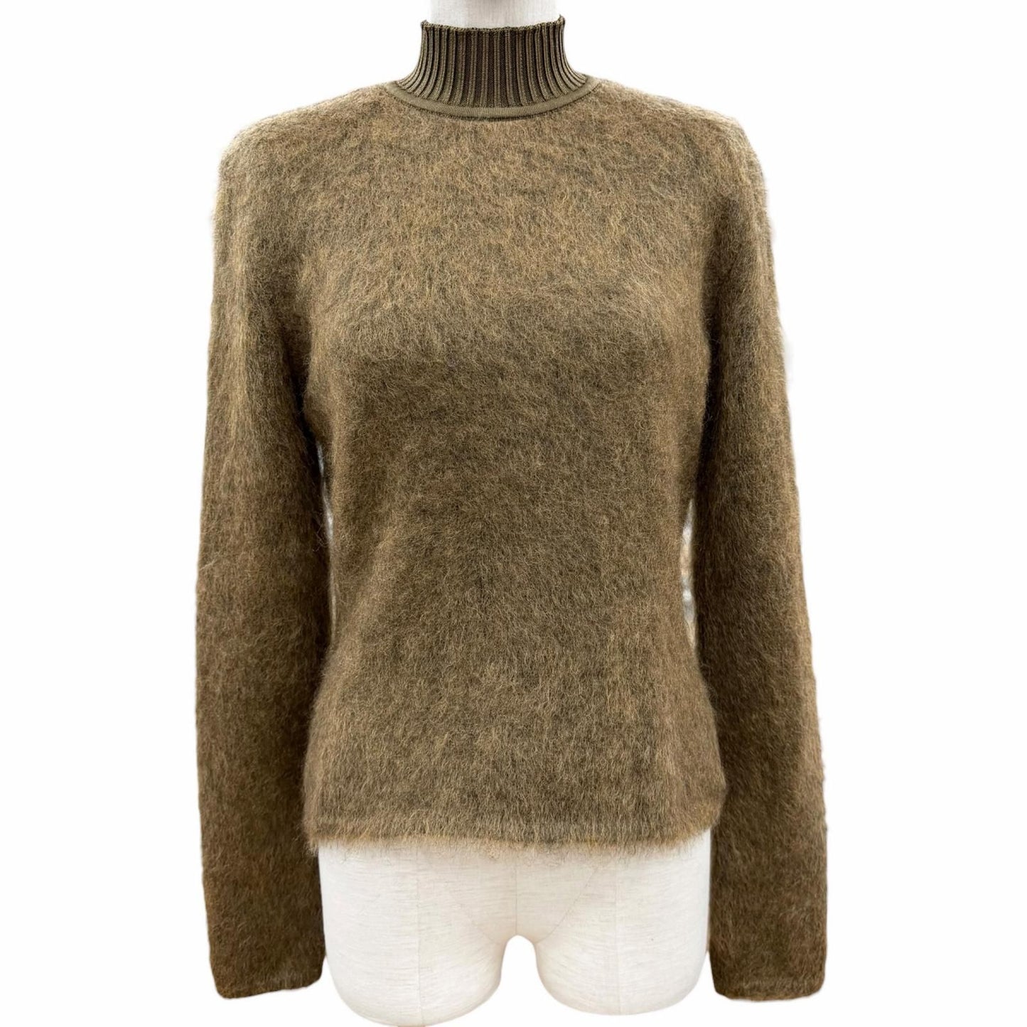Hermes Virgin Wool Silk Mohair Long Sleeve Jagi Knit Sweater Brown 40