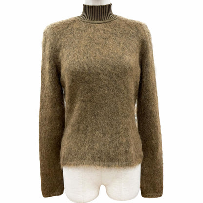 Hermes Virgin Wool Silk Mohair Long Sleeve Jagi Knit Sweater Brown 40