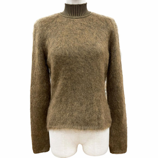 Hermes Virgin Wool Silk Mohair Long Sleeve Jagi Knit Sweater Brown 40