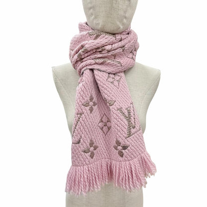 Louis Vuitton Echarpe Logo Mania Shine Wool Silk Blend Scarf Pink Gold — view 3
