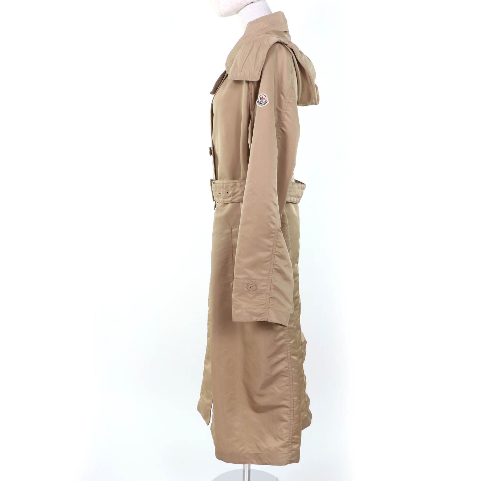 Moncler Villerest Logo Patch Hooded Trench Coat Beige — view 2