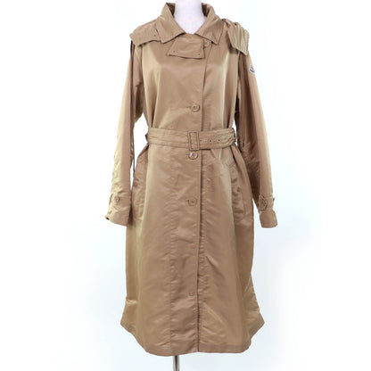 Moncler Villerest Logo Patch Hooded Trench Coat Beige