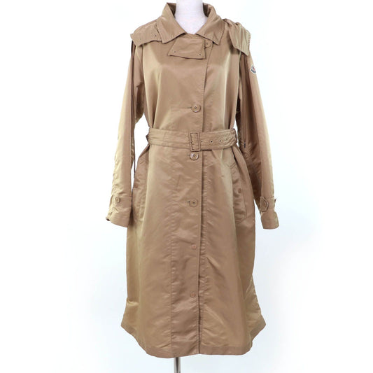 Moncler Villerest Logo Patch Hooded Trench Coat Beige