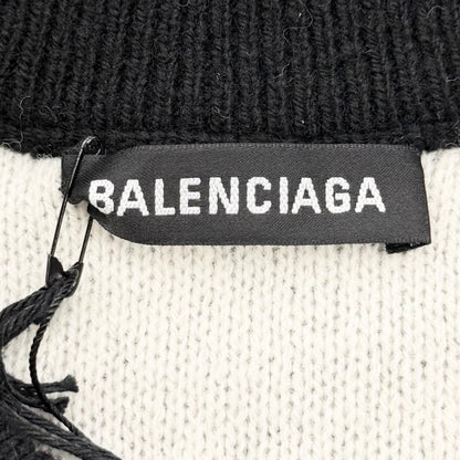 Balenciaga Wool Logo All Over Pattern Crew Neck Overall Knit Sweater Black White — view 5