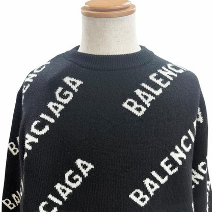 Balenciaga Wool Logo All Over Pattern Crew Neck Overall Knit Sweater Black White — view 2