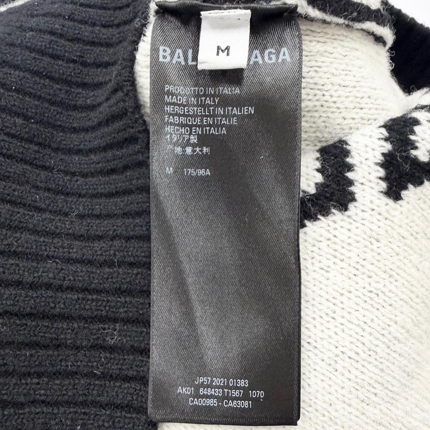 Balenciaga Wool Logo All Over Pattern Crew Neck Overall Knit Sweater Black White — view 6