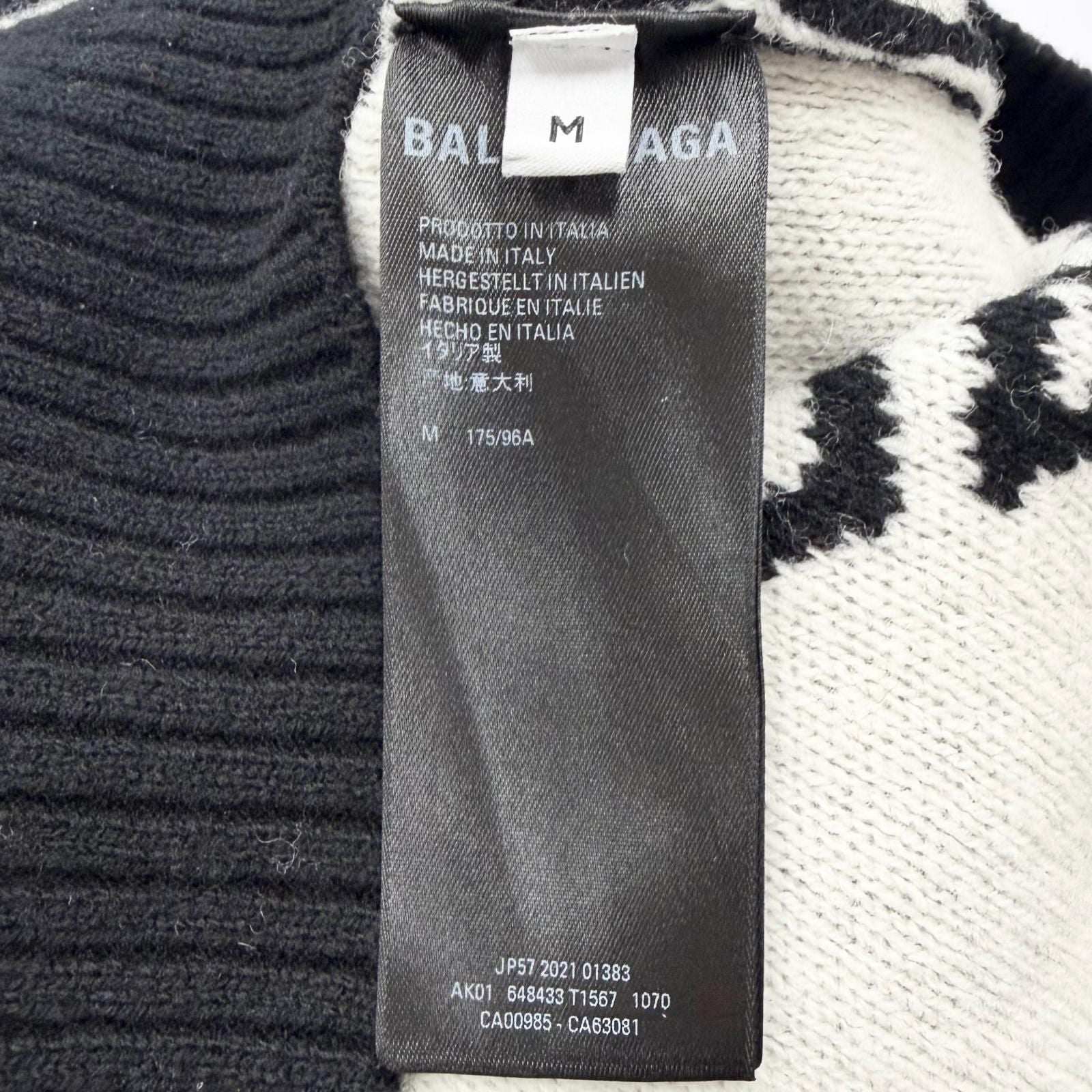 Balenciaga Wool Logo All Over Pattern Crew Neck Overall Knit Sweater Black White — view 6