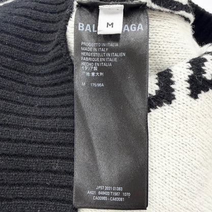 Balenciaga Wool Logo All Over Pattern Crew Neck Overall Knit Sweater Black White — view 6