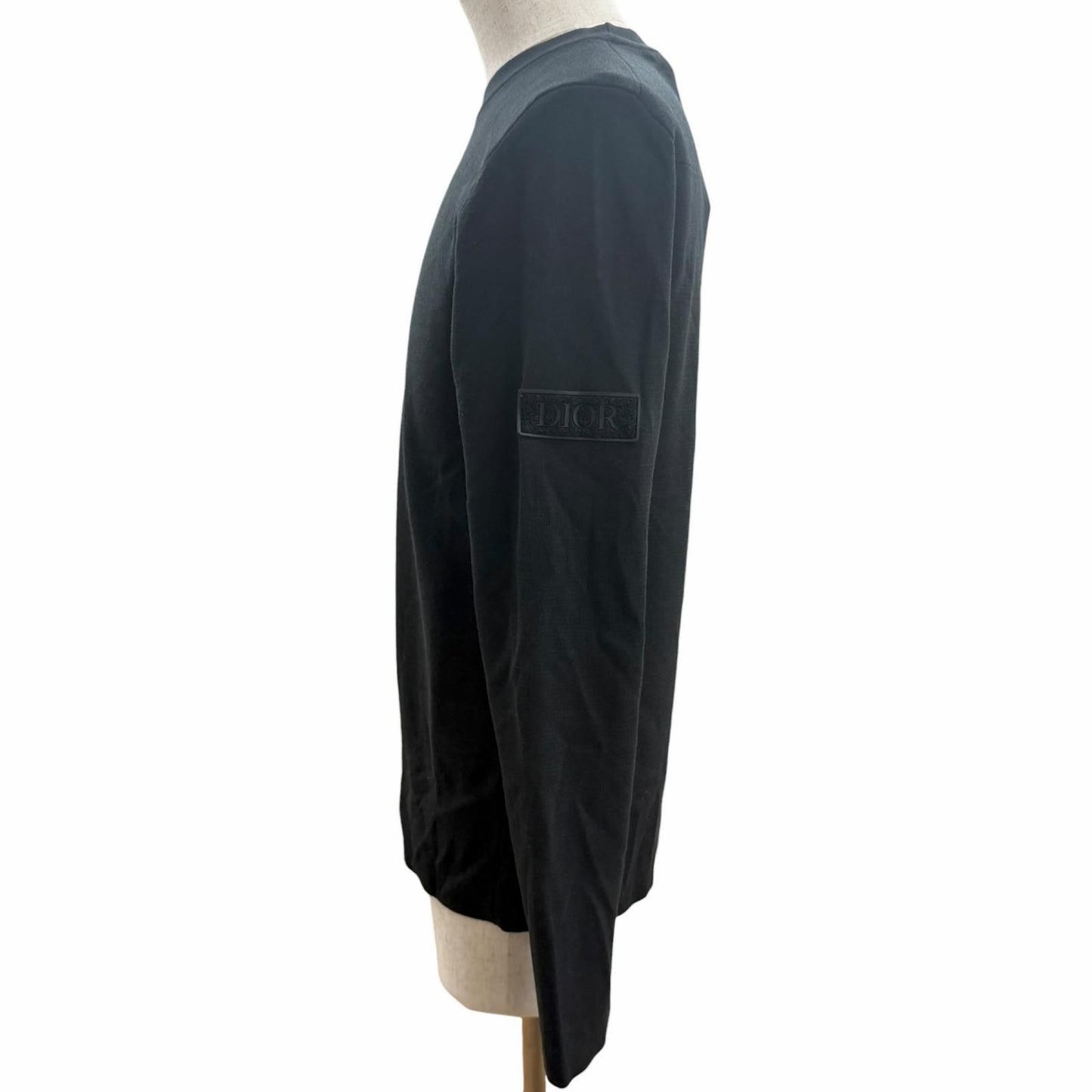 Dior Homme Wool Silk Logo Patch Crew Neck Knit Top Black Sweater — view 3
