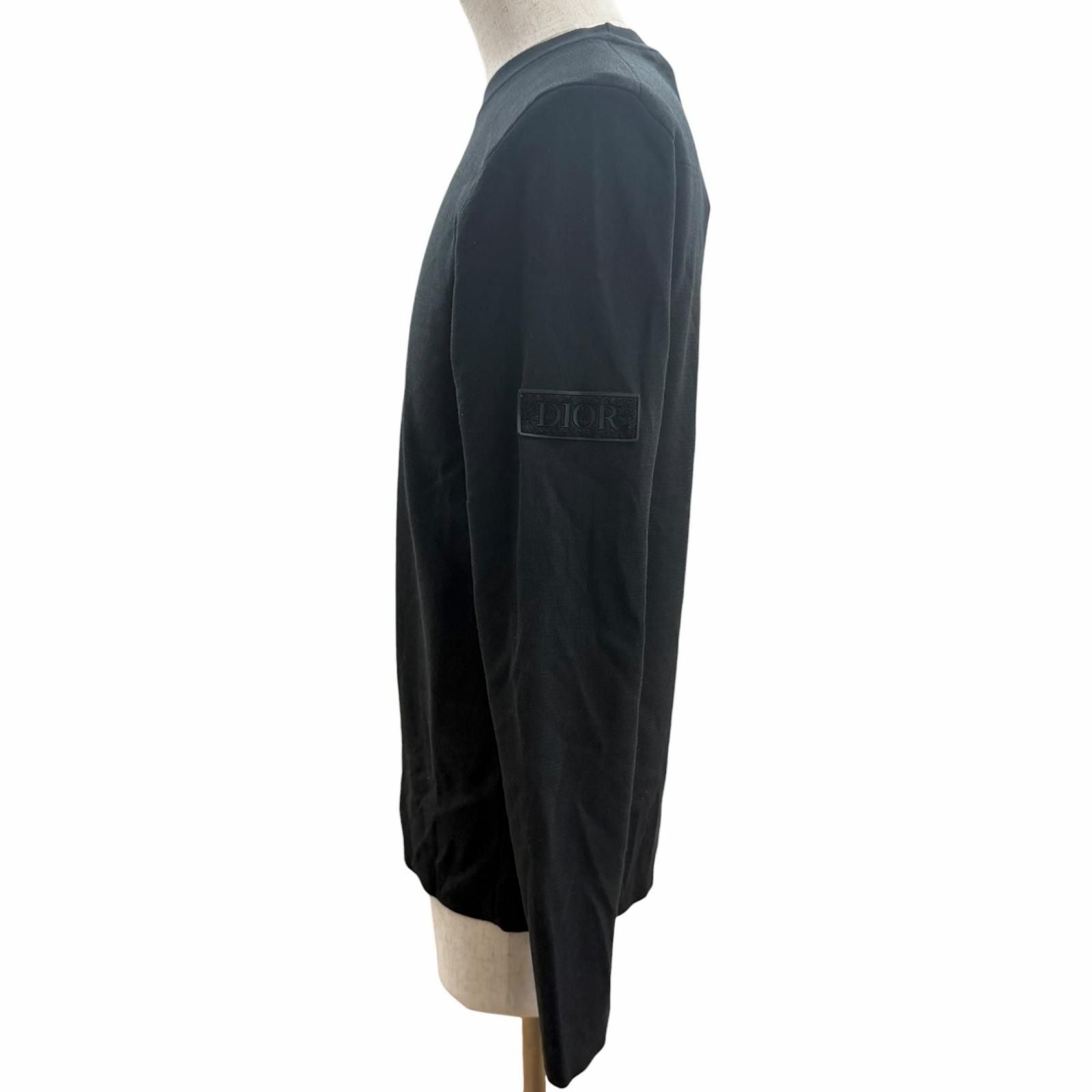 Dior Homme Wool Silk Logo Patch Crew Neck Knit Top Black Sweater — view 3