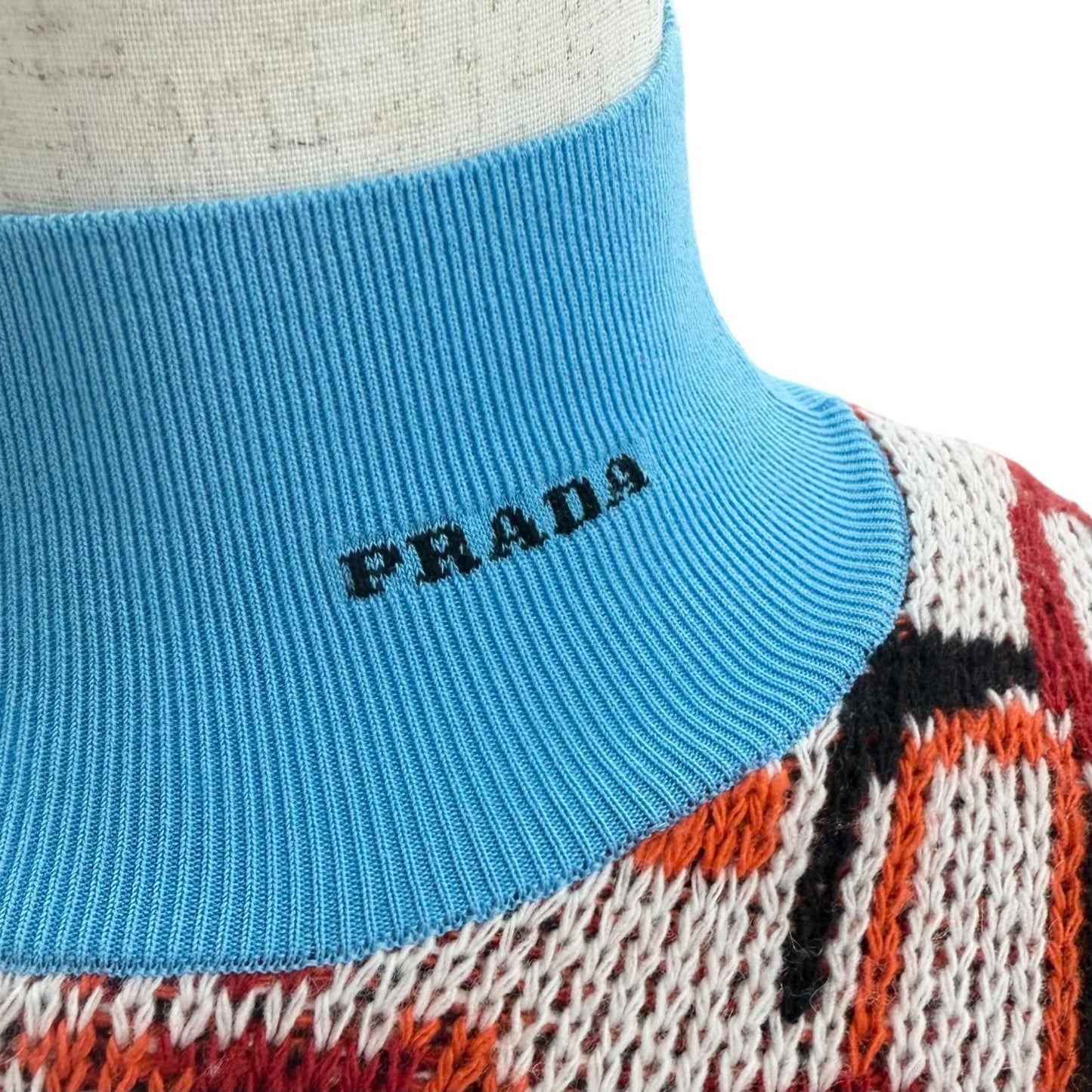 Prada Virgin Wool Cashmere Turtleneck All Over Pattern Sweater Red 52 — view 4