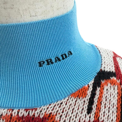 Prada Virgin Wool Cashmere Turtleneck All Over Pattern Sweater Red 52 — view 4