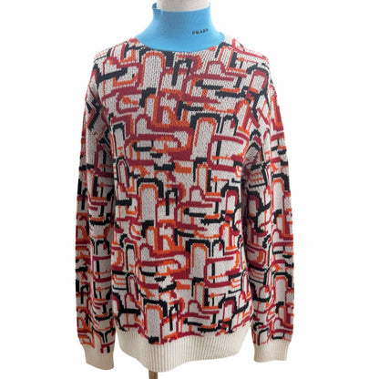 Prada Virgin Wool Cashmere Turtleneck All Over Pattern Sweater Red 52