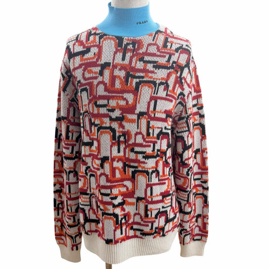 Prada Virgin Wool Cashmere Turtleneck All Over Pattern Sweater Red 52