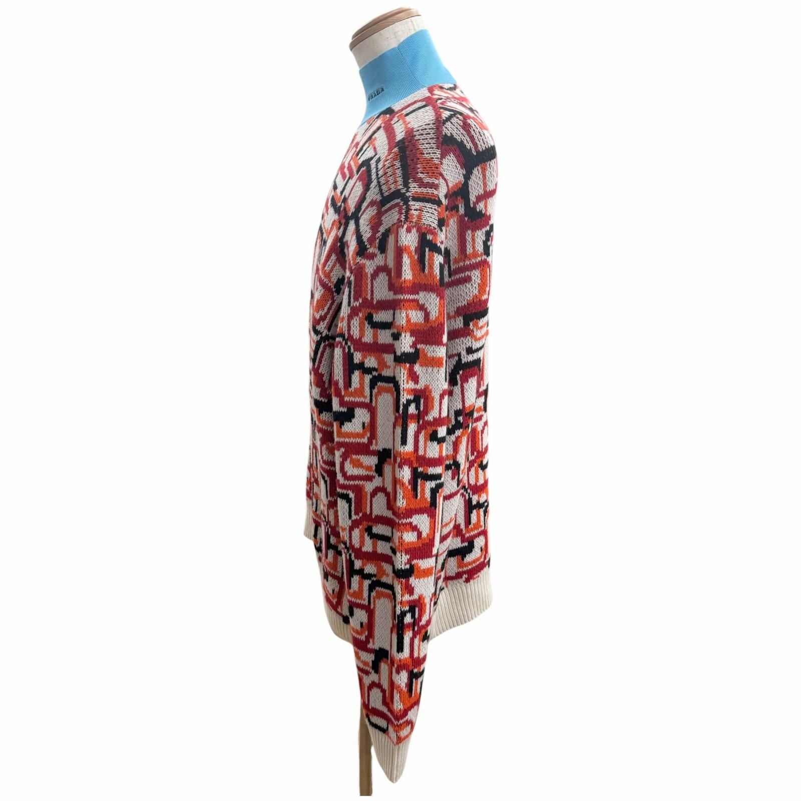 Prada Virgin Wool Cashmere Turtleneck All Over Pattern Sweater Red 52 — view 3