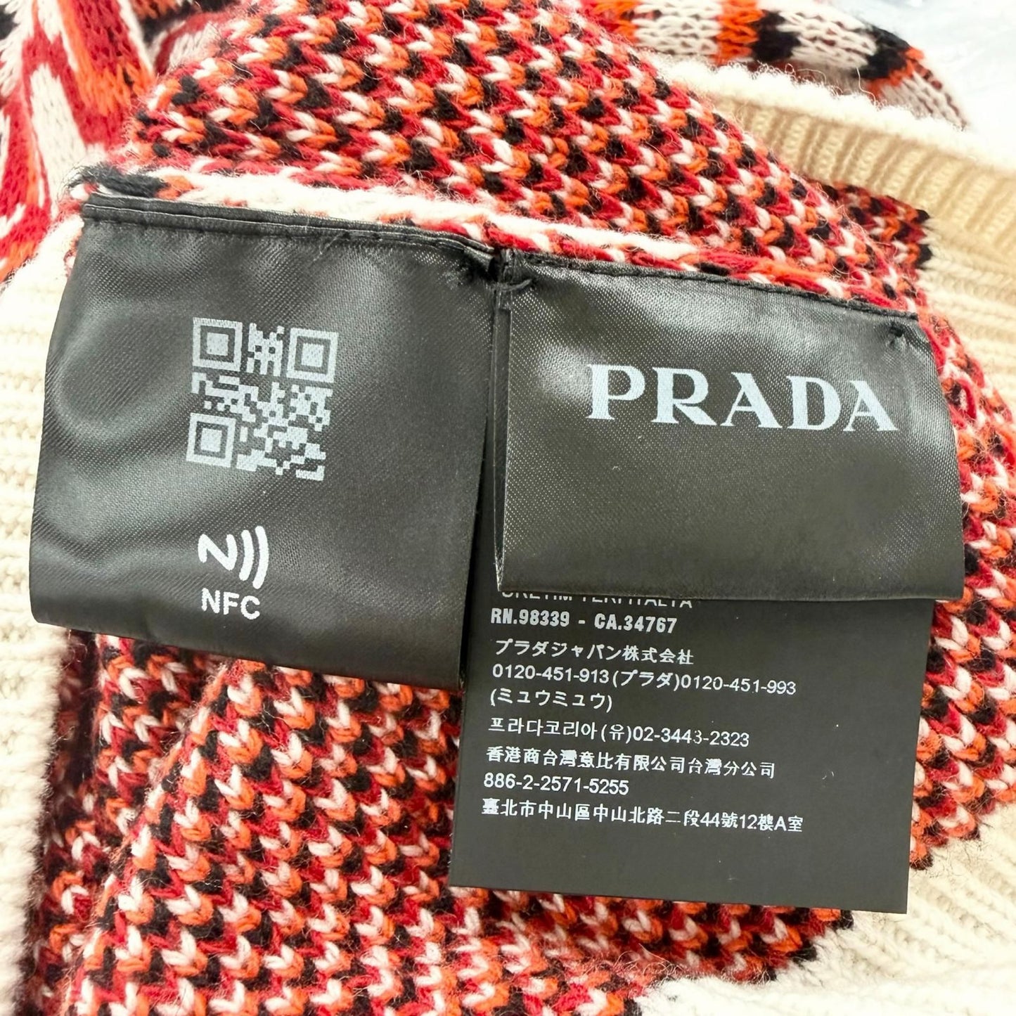 Prada Virgin Wool Cashmere Turtleneck All Over Pattern Sweater Red 52 — view 6