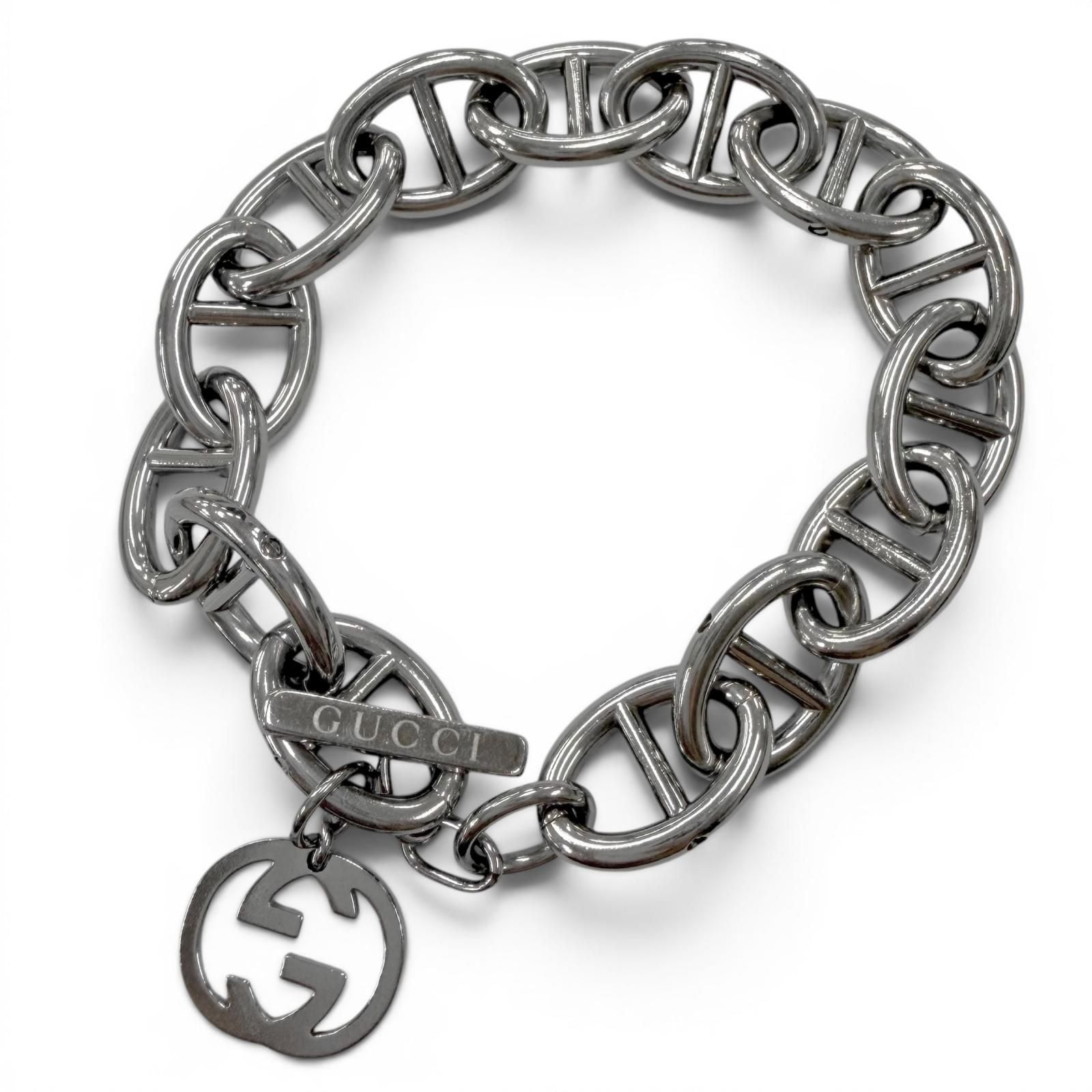Gucci Vintage Anchor Chain Interlocking Bracelet Silver