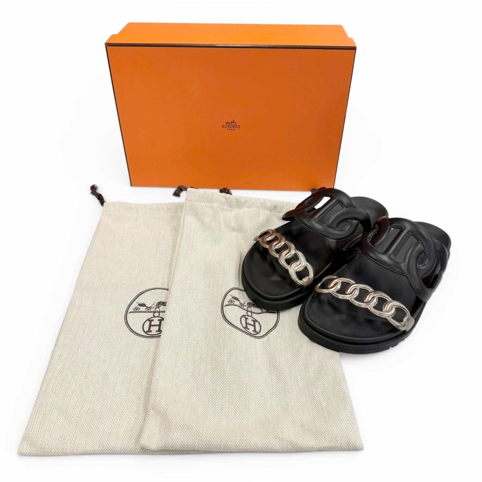 Hermes Extra Chaine D'ancre Rubber Sandals Black — view 2