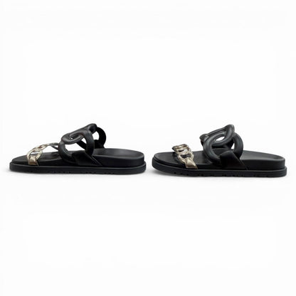 Hermes Extra Chaine D'ancre Rubber Sandals Black — view 3