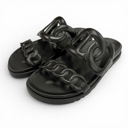 Hermes Extra Chaine D'ancre Rubber Sandals Black