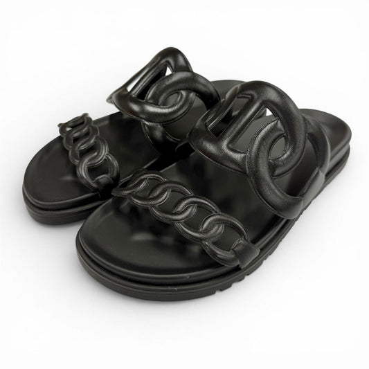 Hermes Extra Chaine D'ancre Rubber Sandals Black