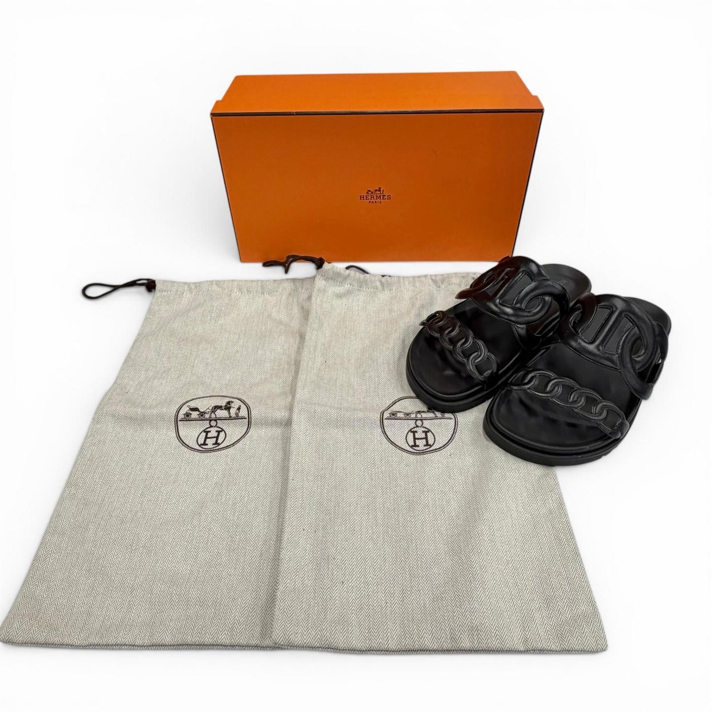 Hermes Extra Chaine D'ancre Rubber Sandals Black — view 2