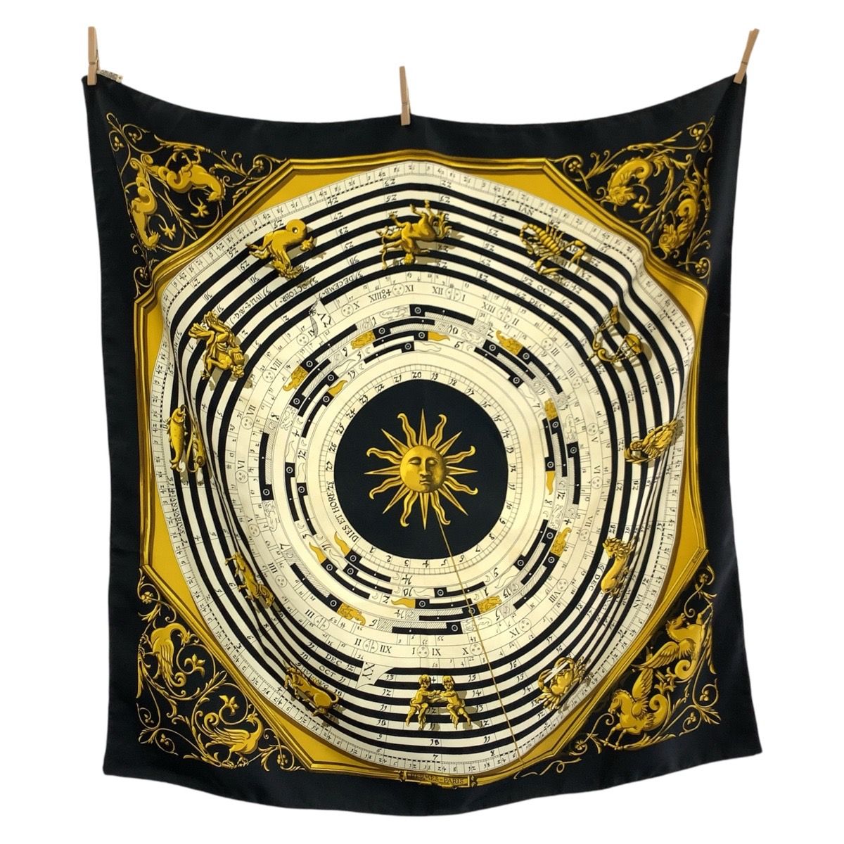 Hermes Dies ET Hore Carre 90 Black Multicolor Silk Scarf