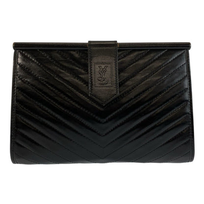 Saint Laurent Yves Vintage YSL Black Leather Clutch