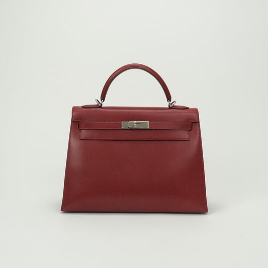 Hermes Kelly 32 Tote Shoulder Bag Lycee Rouge Vif Rougevif Red Silver 2-Way S